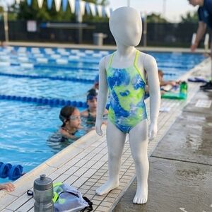 Nike Kids Blue & Lime Tie-Dye One-Piece Swimsuit